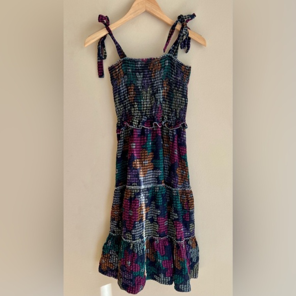 Nasty Gal Black Floral Smocked Tie Midi Sundress SMALL